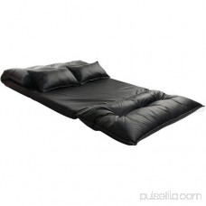 Merax PU Leather Foldable Floor Sofa/Bed with Two Pillows, Black 555362575